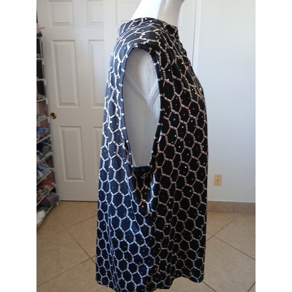 JOIE DE VIVRE WOMENS BLOUSE  TOP PLUS SIZE 2X BLACK  GOLD SLEEVELESS HENLEY NECK - Picture 3 of 13